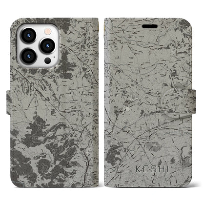 【合志（熊本県）】地図柄iPhoneケース（手帳タイプ）モノトーン・iPhone 13 Pro 用