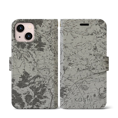 【合志（熊本県）】地図柄iPhoneケース（手帳タイプ）モノトーン・iPhone 13 mini 用