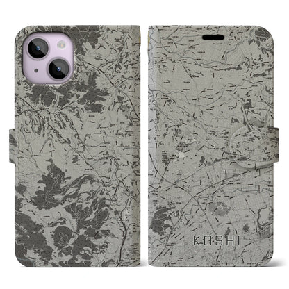 【合志（熊本県）】地図柄iPhoneケース（手帳タイプ）モノトーン・iPhone 14 用