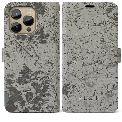 【合志（熊本県）】地図柄iPhoneケース（手帳タイプ）モノトーン・iPhone 14 Pro Max 用