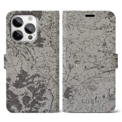 【合志（熊本県）】地図柄iPhoneケース（手帳タイプ）モノトーン・iPhone 14 Pro 用