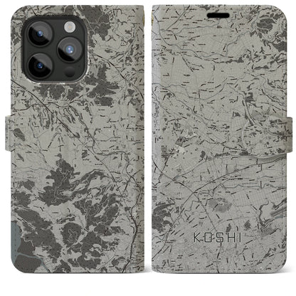 【合志（熊本県）】地図柄iPhoneケース（手帳タイプ）モノトーン・iPhone 15 Pro Max 用