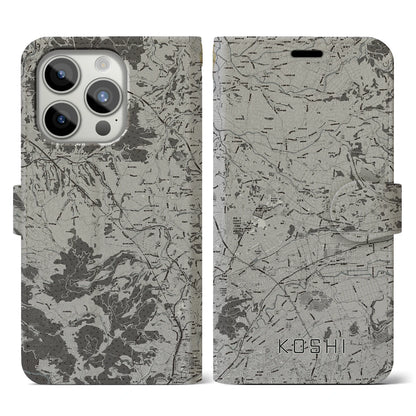 【合志（熊本県）】地図柄iPhoneケース（手帳タイプ）モノトーン・iPhone 15 Pro 用