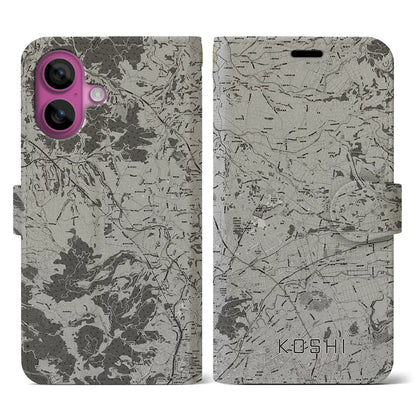 【合志（熊本県）】地図柄iPhoneケース（手帳タイプ）モノトーン・iPhone 16 Pro 用