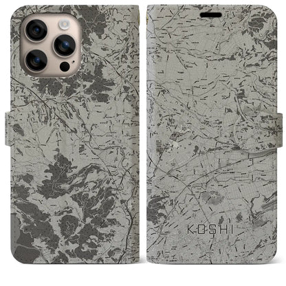 【合志（熊本県）】地図柄iPhoneケース（手帳タイプ）モノトーン・iPhone 16 Plus 用