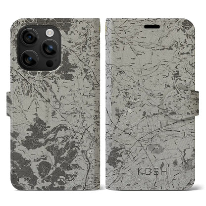 【合志（熊本県）】地図柄iPhoneケース（手帳タイプ）モノトーン・iPhone 16 用