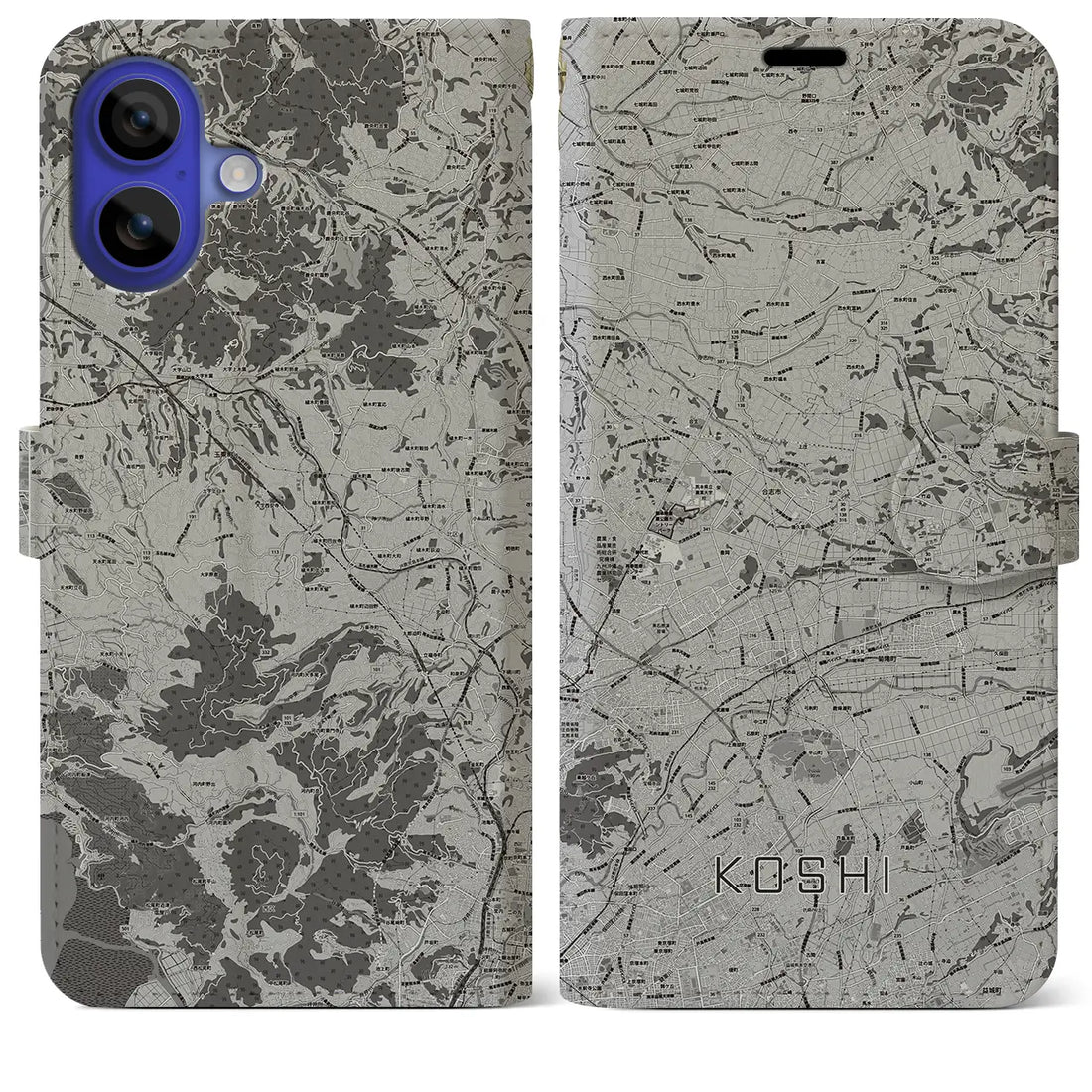 【合志(熊本県)】地図柄iPhoneケース(手帳タイプ)モノトーン・iPhone 16 Pro Max 用