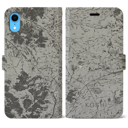 【合志（熊本県）】地図柄iPhoneケース（手帳タイプ）モノトーン・iPhone XR 用