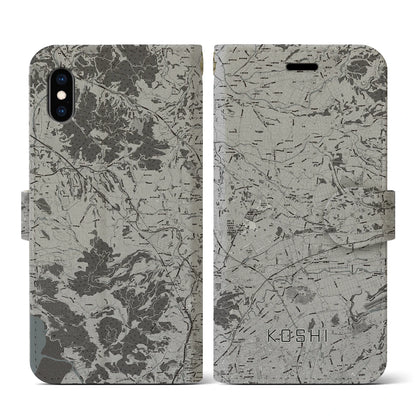 【合志（熊本県）】地図柄iPhoneケース（手帳タイプ）モノトーン・iPhone XS / X 用