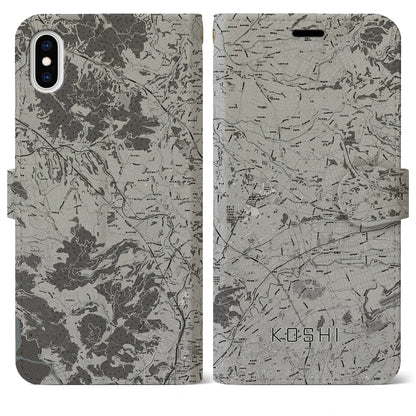 【合志（熊本県）】地図柄iPhoneケース（手帳タイプ）モノトーン・iPhone XS Max 用