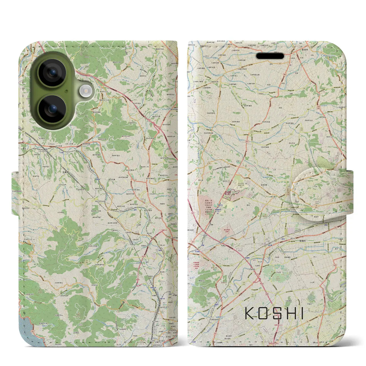 【合志（熊本県）】地図柄iPhoneケース（手帳タイプ）