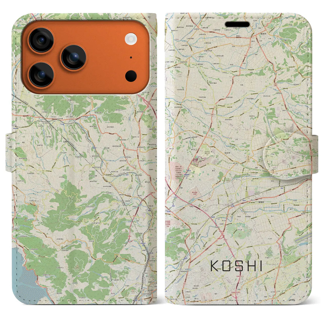 【合志（熊本県）】地図柄iPhoneケース（手帳タイプ）ナチュラル・iPhone 17 Pro Max 用