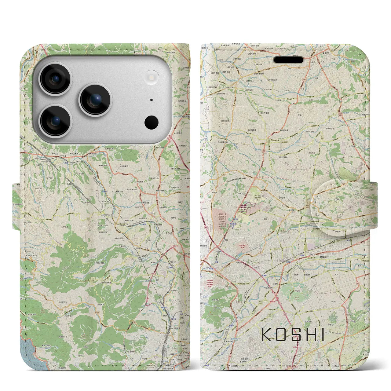 【合志（熊本県）】地図柄iPhoneケース（手帳タイプ）