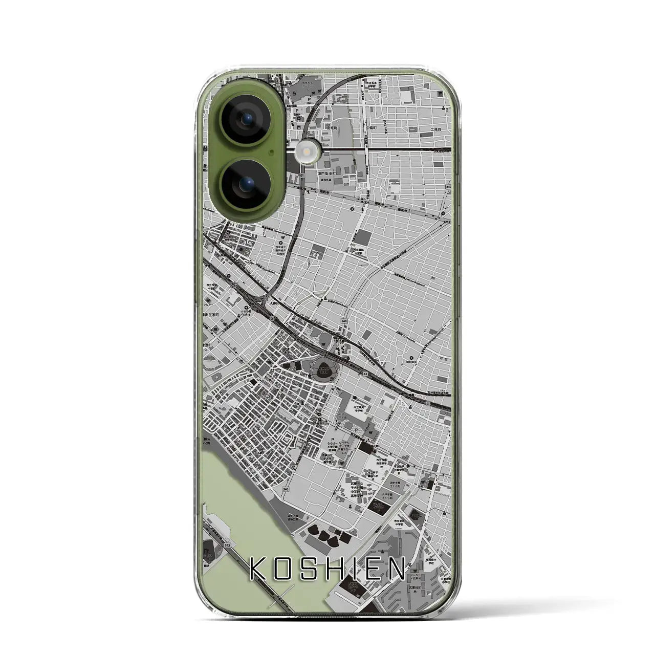 【甲子園（兵庫県）】地図柄iPhoneケース（クリアタイプ）