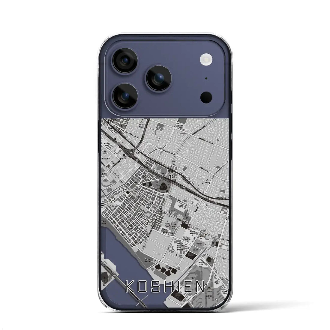 【甲子園(兵庫県)】地図柄iPhoneケース(クリアタイプ)モノトーン・iPhone 17 Pro Max 用