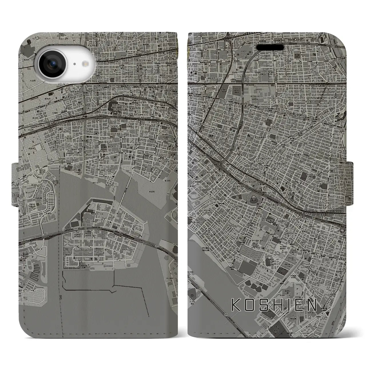 【甲子園（兵庫県）】地図柄iPhoneケース（手帳タイプ）