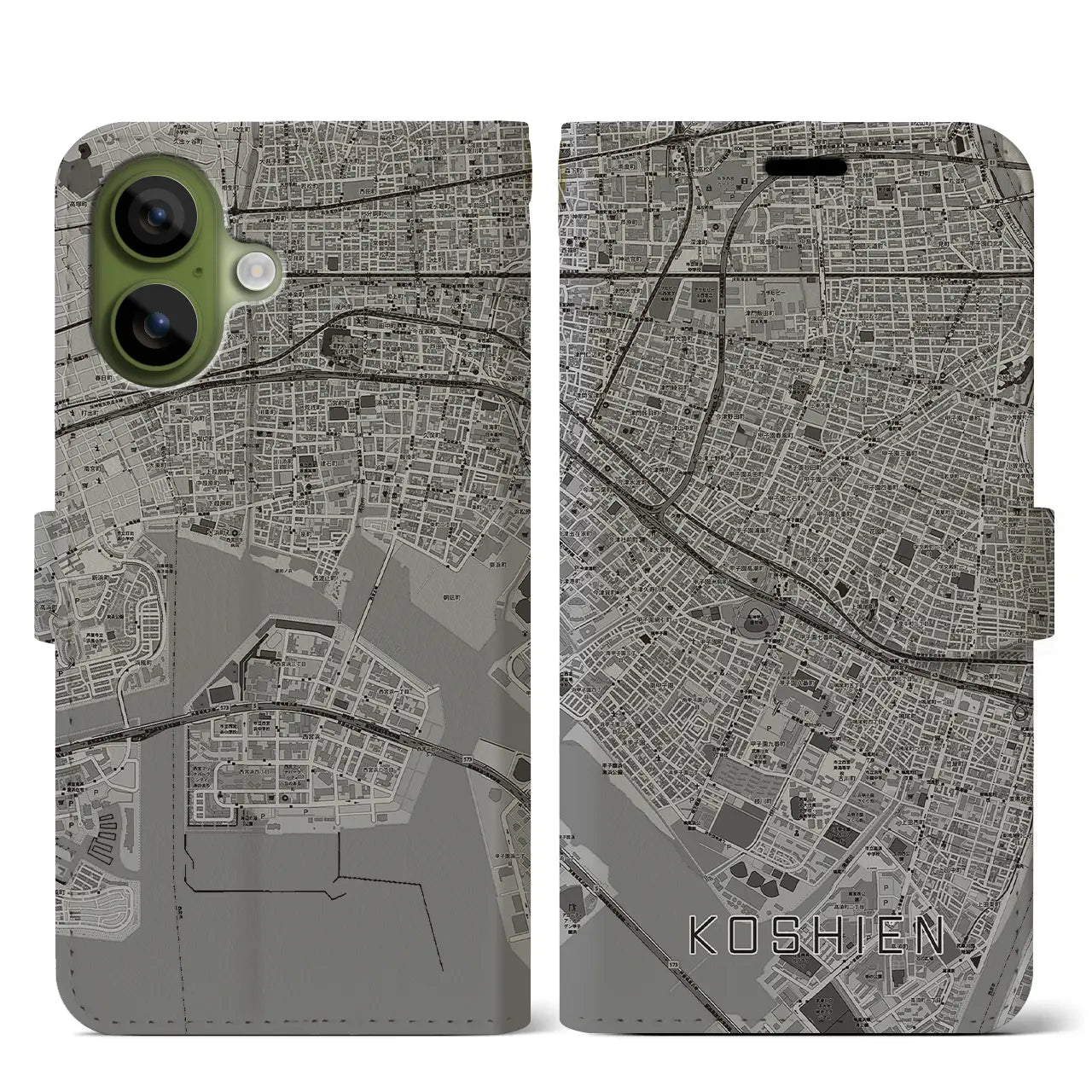 【甲子園（兵庫県）】地図柄iPhoneケース（手帳タイプ）