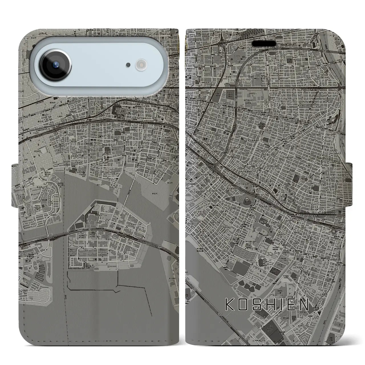 【甲子園（兵庫県）】地図柄iPhoneケース（手帳タイプ）