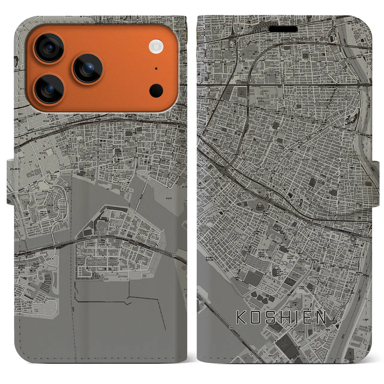 【甲子園（兵庫県）】地図柄iPhoneケース（手帳タイプ）