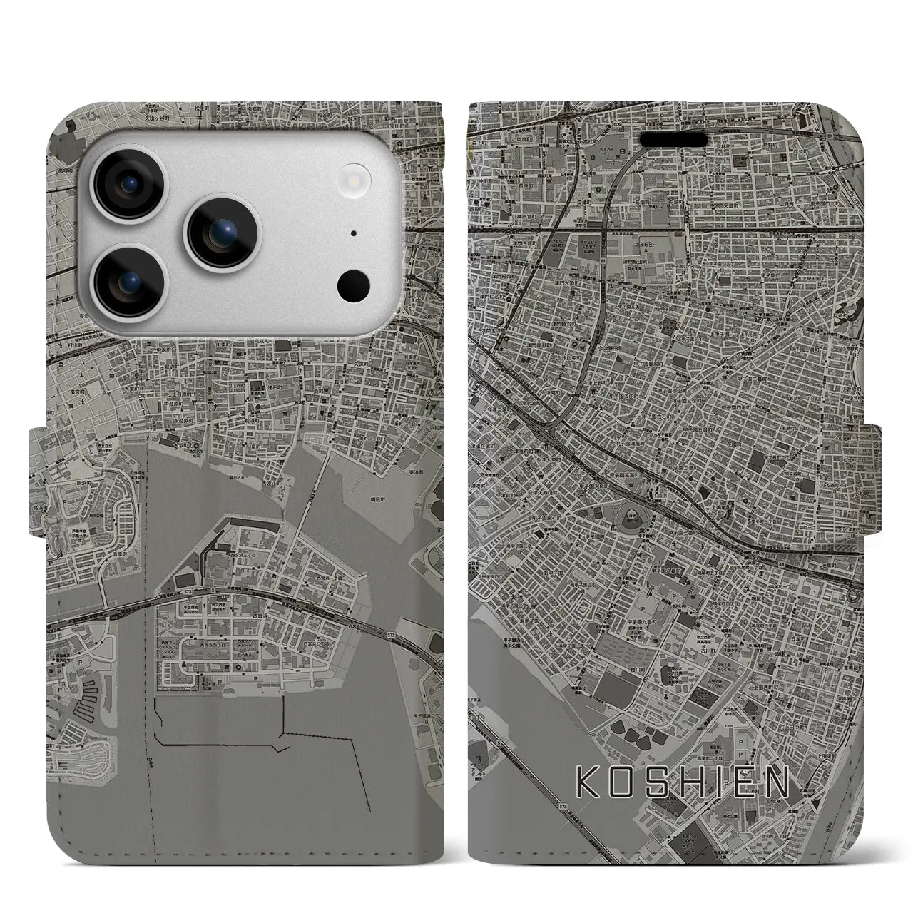 【甲子園（兵庫県）】地図柄iPhoneケース（手帳タイプ）