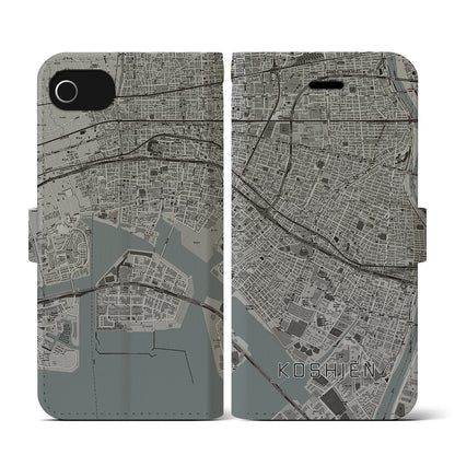 【甲子園（兵庫県）】地図柄iPhoneケース（手帳タイプ）モノトーン・iPhone SE（第3 / 第2世代） / 8 / 7 / 6s / 6 用