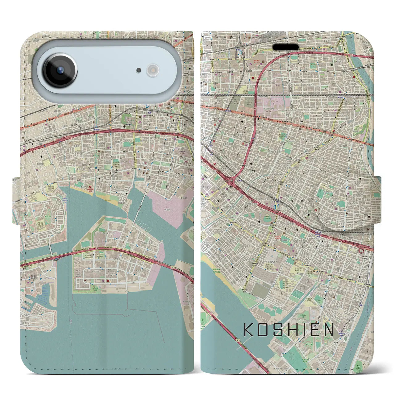 【甲子園（兵庫県）】地図柄iPhoneケース（手帳タイプ）