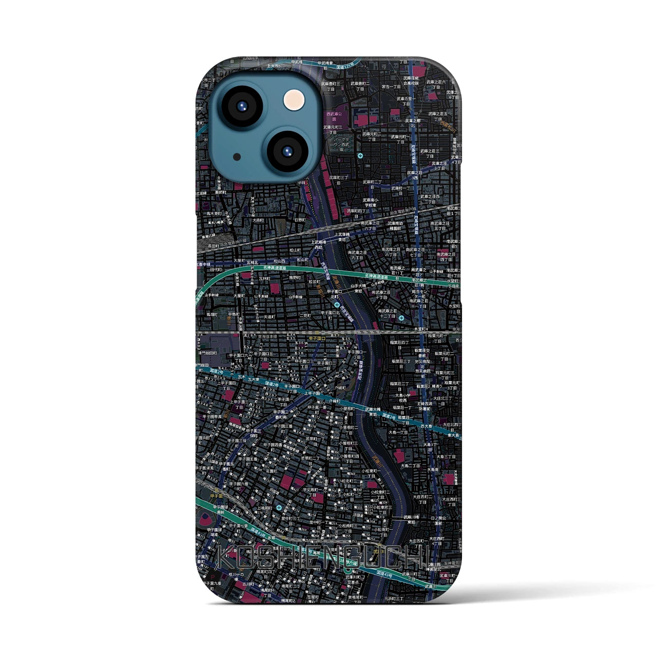 【甲子園口（兵庫県）】地図柄iPhoneケース（バックカバータイプ）