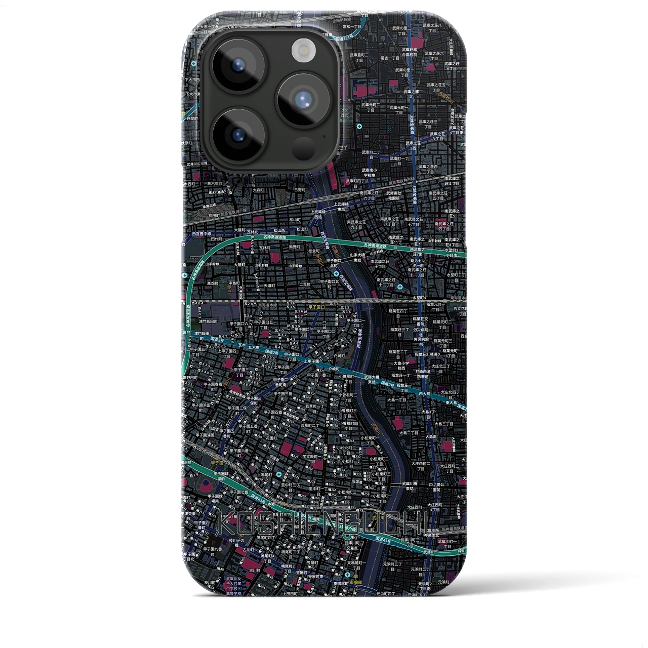 【甲子園口（兵庫県）】地図柄iPhoneケース（バックカバータイプ）