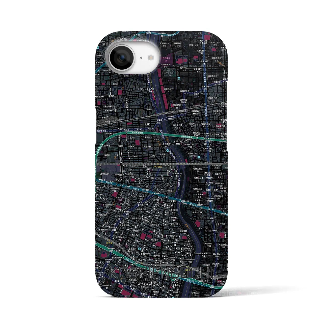 【甲子園口（兵庫県）】地図柄iPhoneケース（バックカバータイプ）