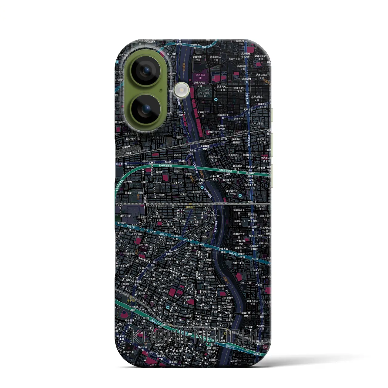 【甲子園口（兵庫県）】地図柄iPhoneケース（バックカバータイプ）