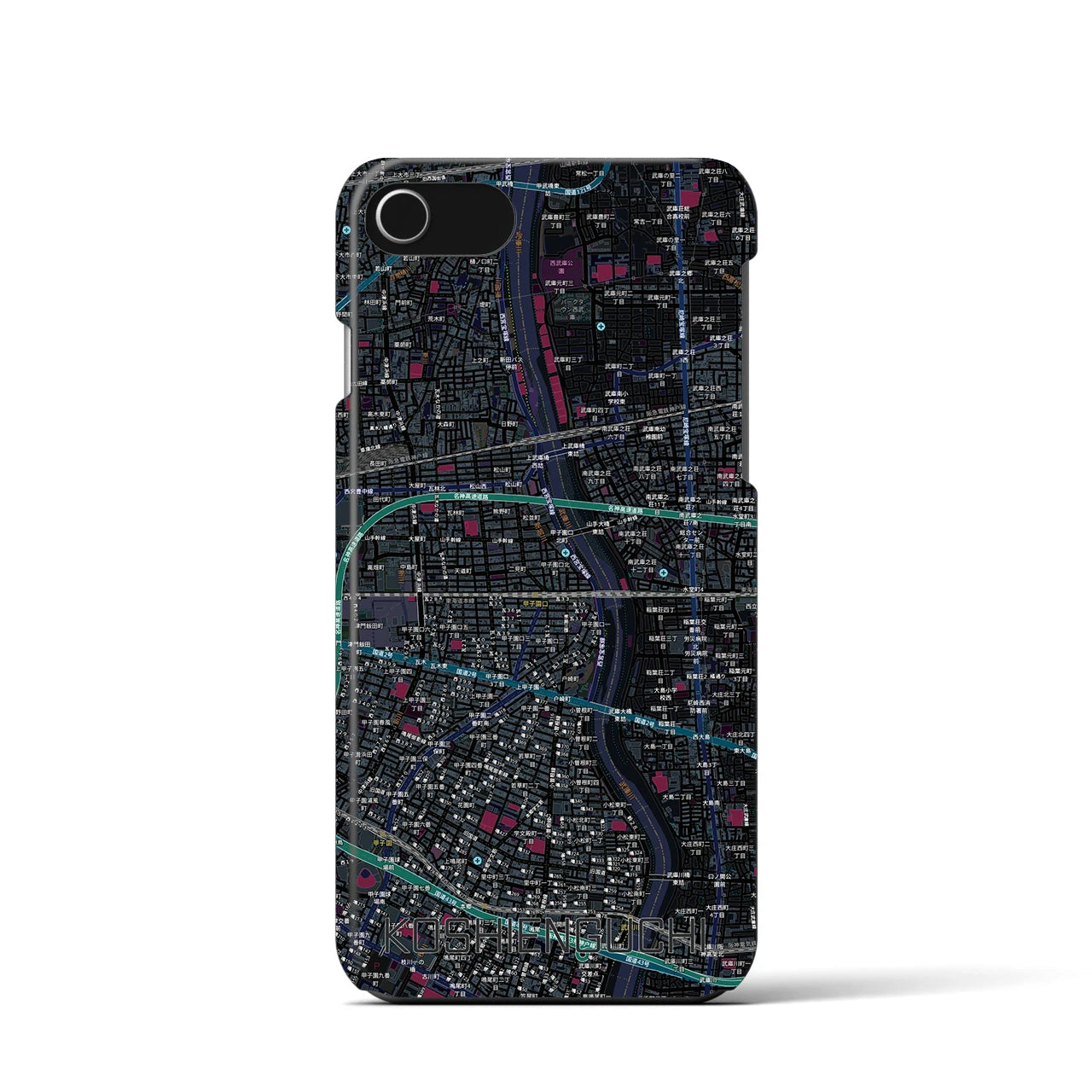 【甲子園口（兵庫県）】地図柄iPhoneケース（バックカバータイプ）