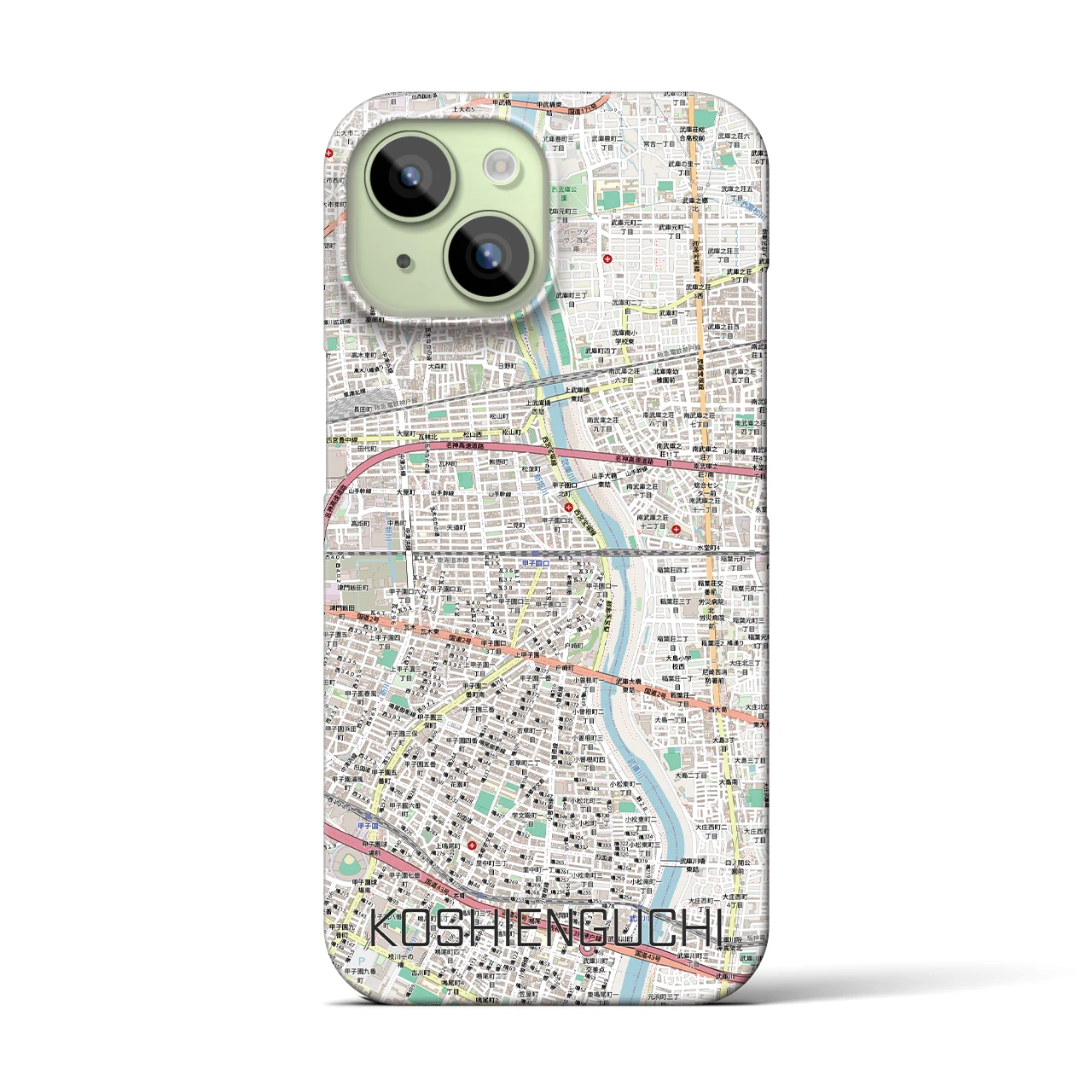 【甲子園口（兵庫県）】地図柄iPhoneケース（バックカバータイプ）