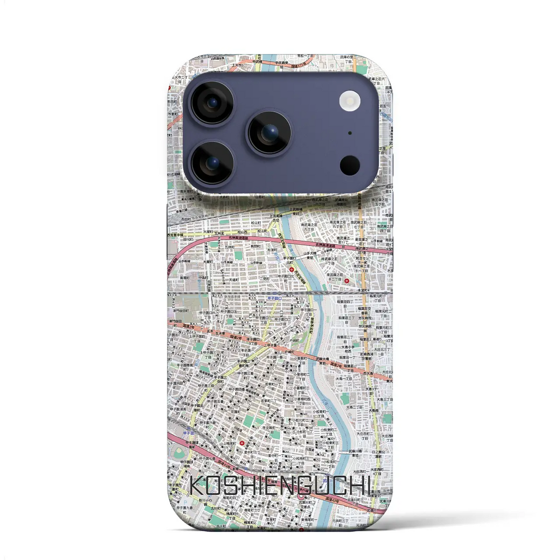 【甲子園口(兵庫県)】地図柄iPhoneケース(バックカバータイプ)ブラック・iPhone 17 Pro Max 用