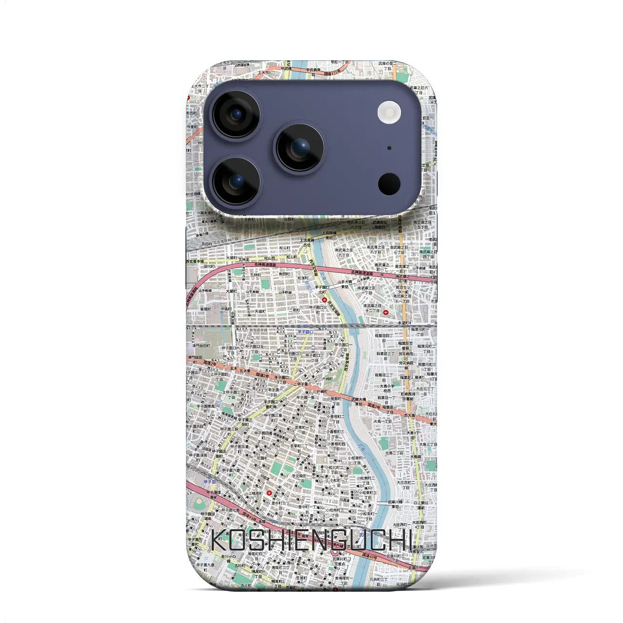 【甲子園口（兵庫県）】地図柄iPhoneケース（バックカバータイプ）ブラック・iPhone 17 Pro Max 用