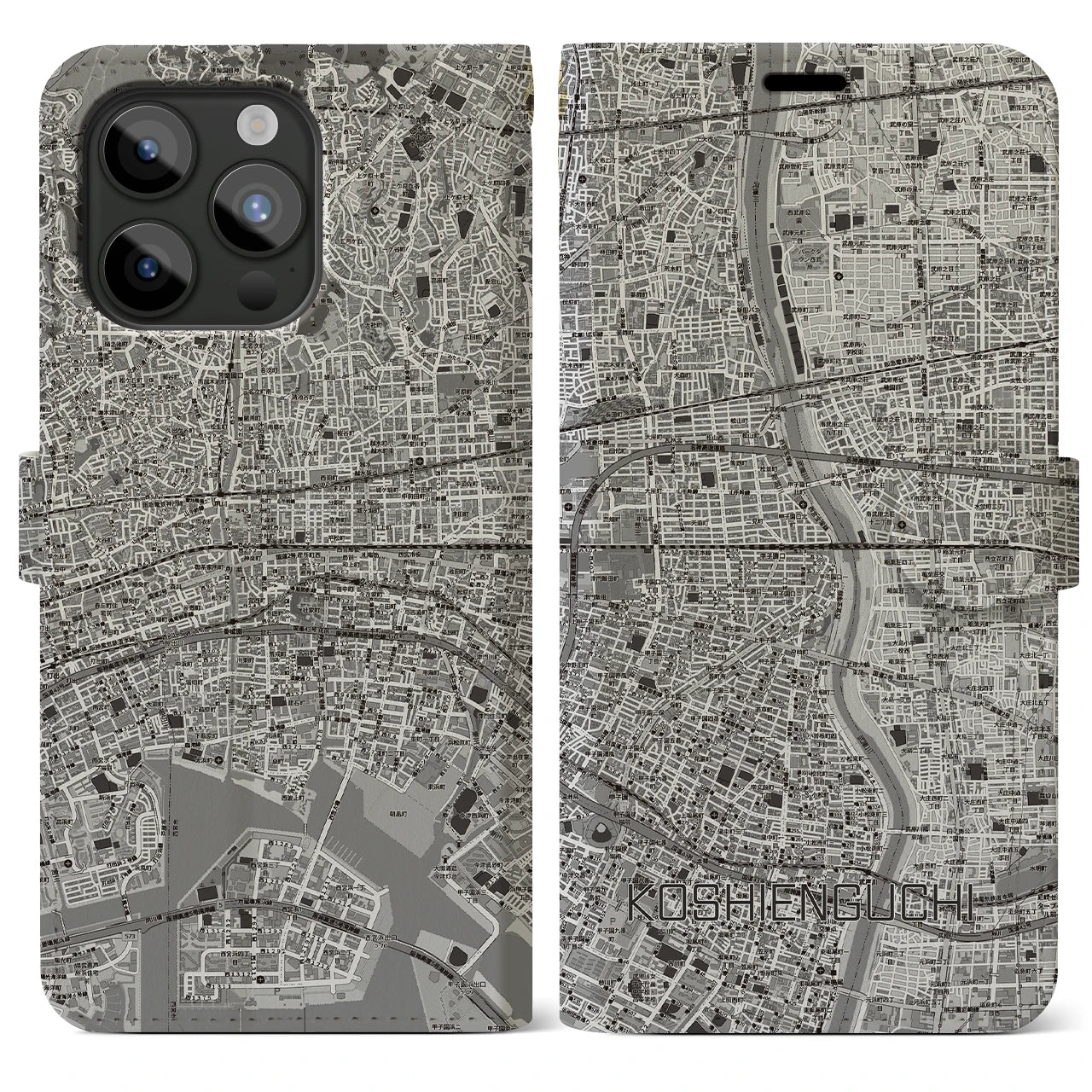 【甲子園口（兵庫県）】地図柄iPhoneケース（手帳タイプ）