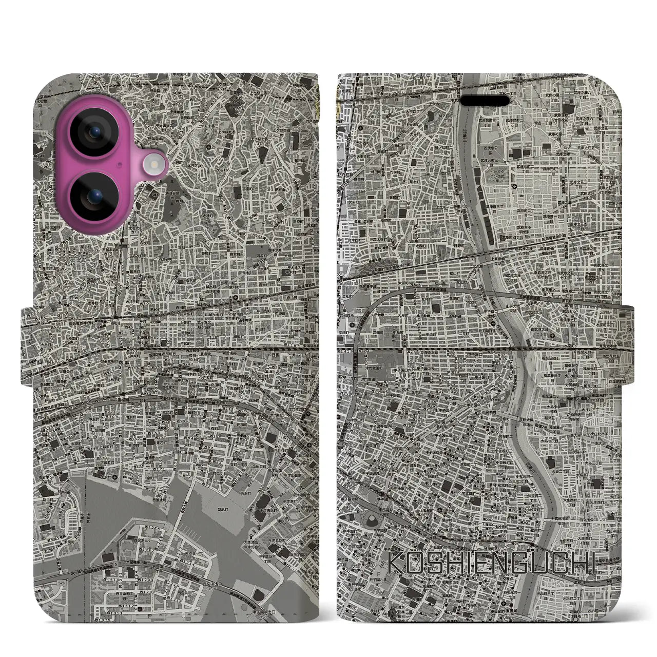【甲子園口（兵庫県）】地図柄iPhoneケース（手帳タイプ）