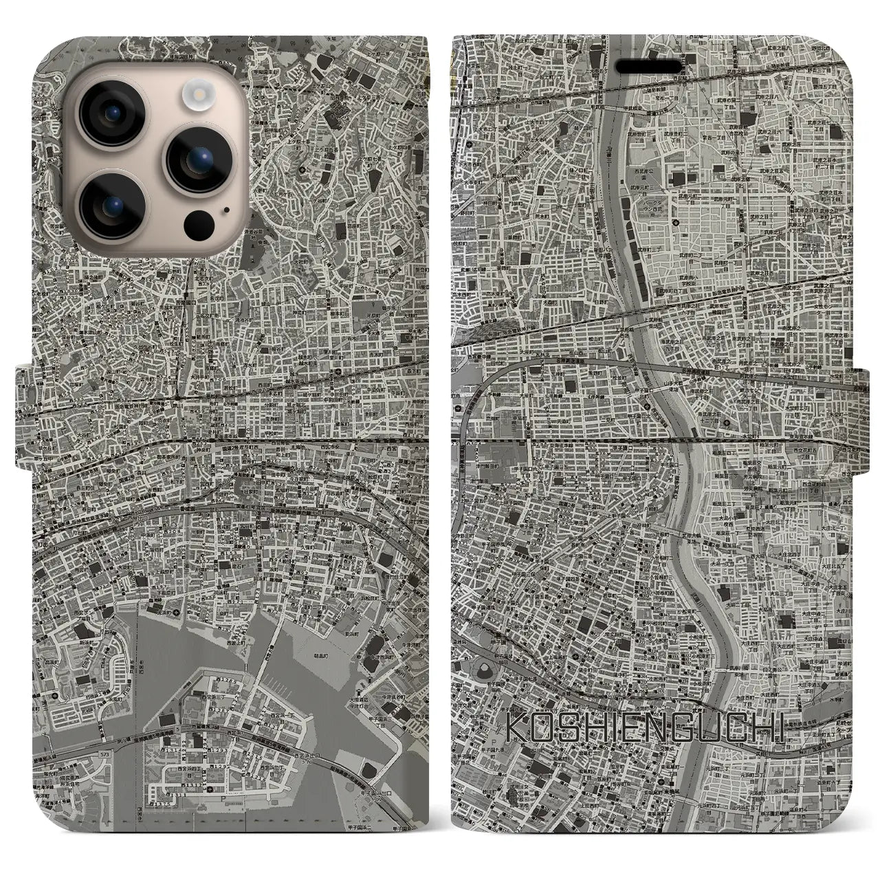 【甲子園口（兵庫県）】地図柄iPhoneケース（手帳タイプ）