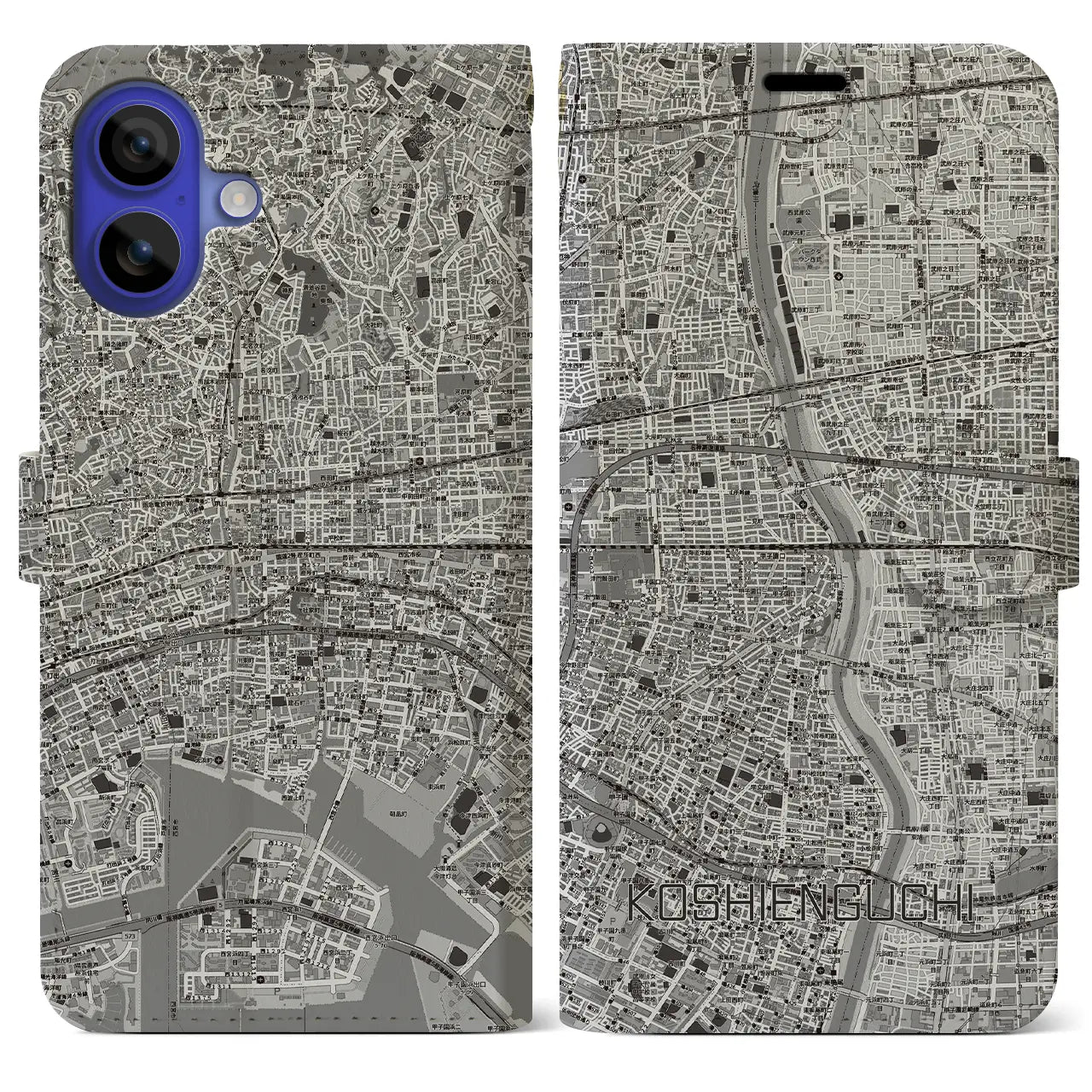 【甲子園口（兵庫県）】地図柄iPhoneケース（手帳タイプ）