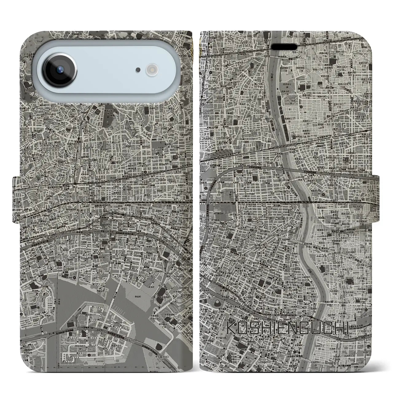 【甲子園口（兵庫県）】地図柄iPhoneケース（手帳タイプ）