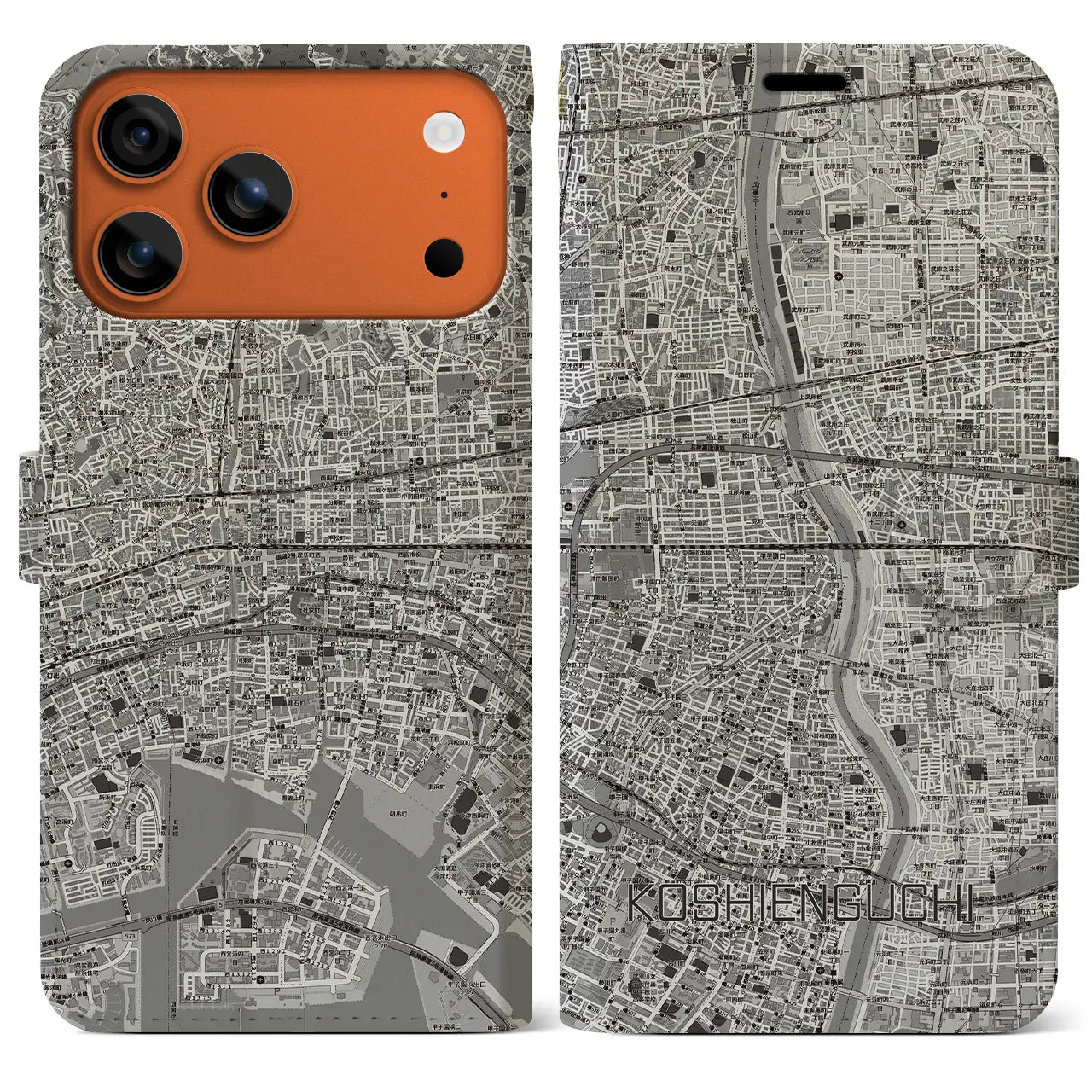 【甲子園口（兵庫県）】地図柄iPhoneケース（手帳タイプ）