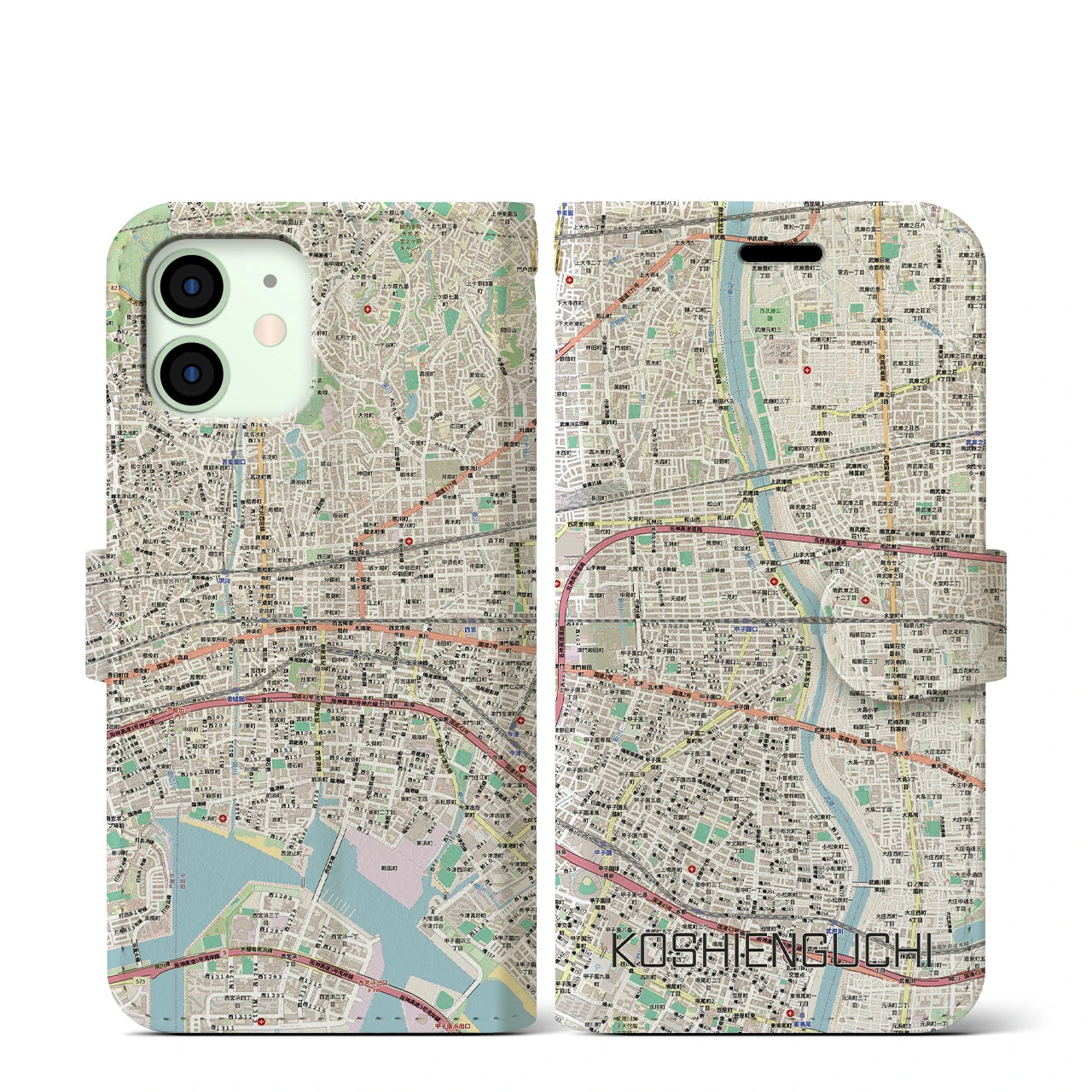 【甲子園口（兵庫県）】地図柄iPhoneケース（手帳タイプ）