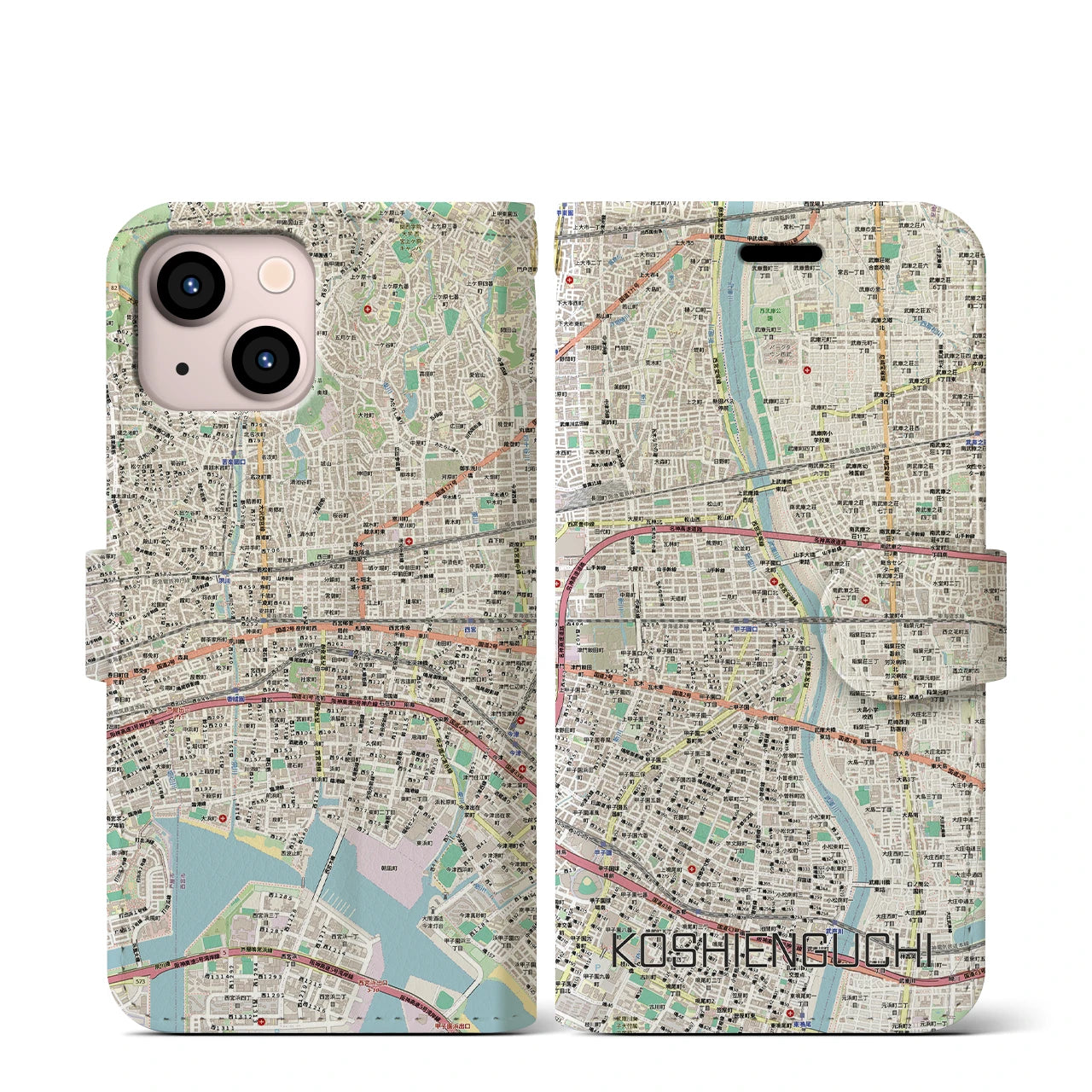 【甲子園口（兵庫県）】地図柄iPhoneケース（手帳タイプ）