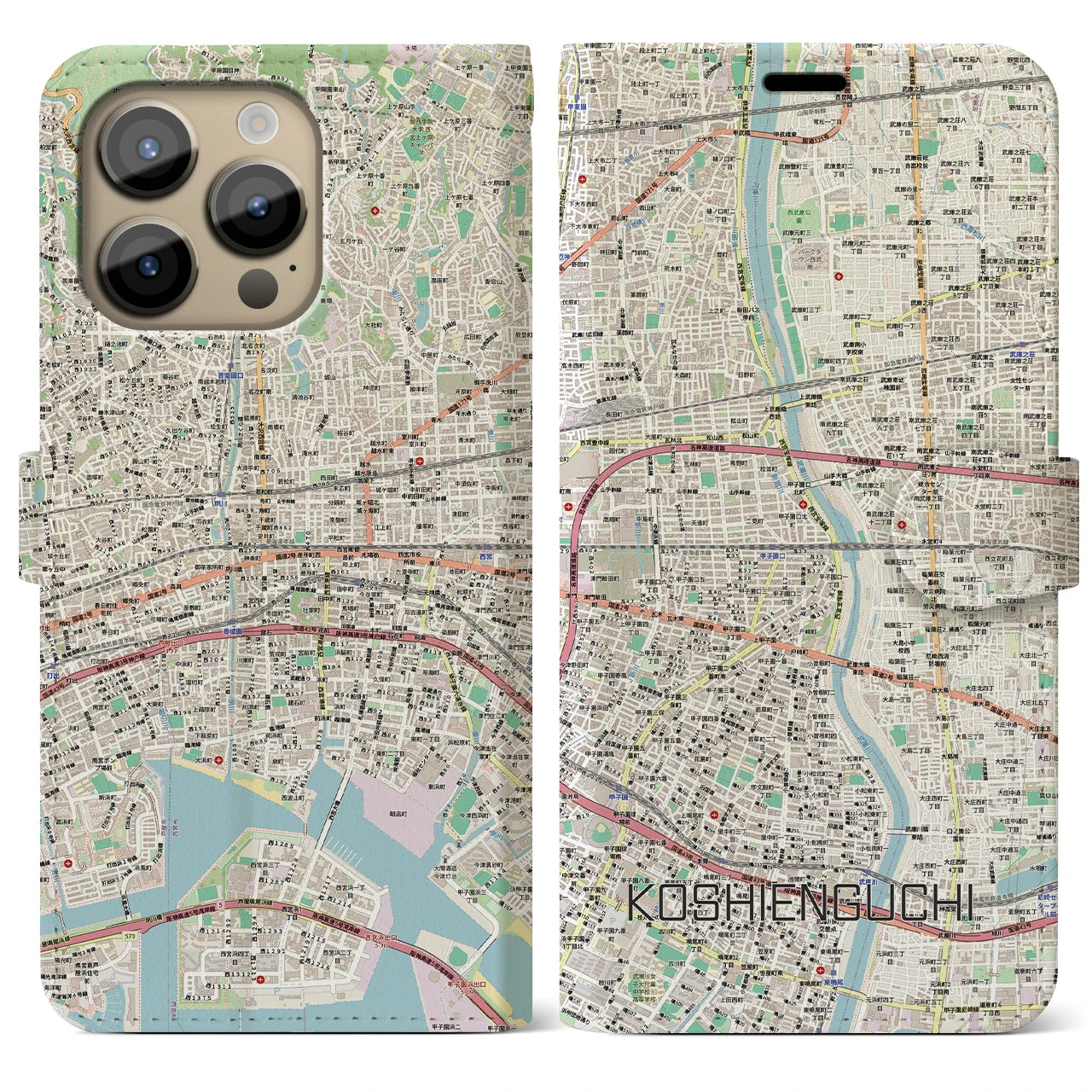 【甲子園口（兵庫県）】地図柄iPhoneケース（手帳タイプ）