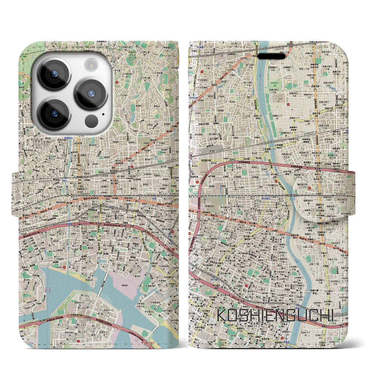 【甲子園口（兵庫県）】地図柄iPhoneケース（手帳タイプ）