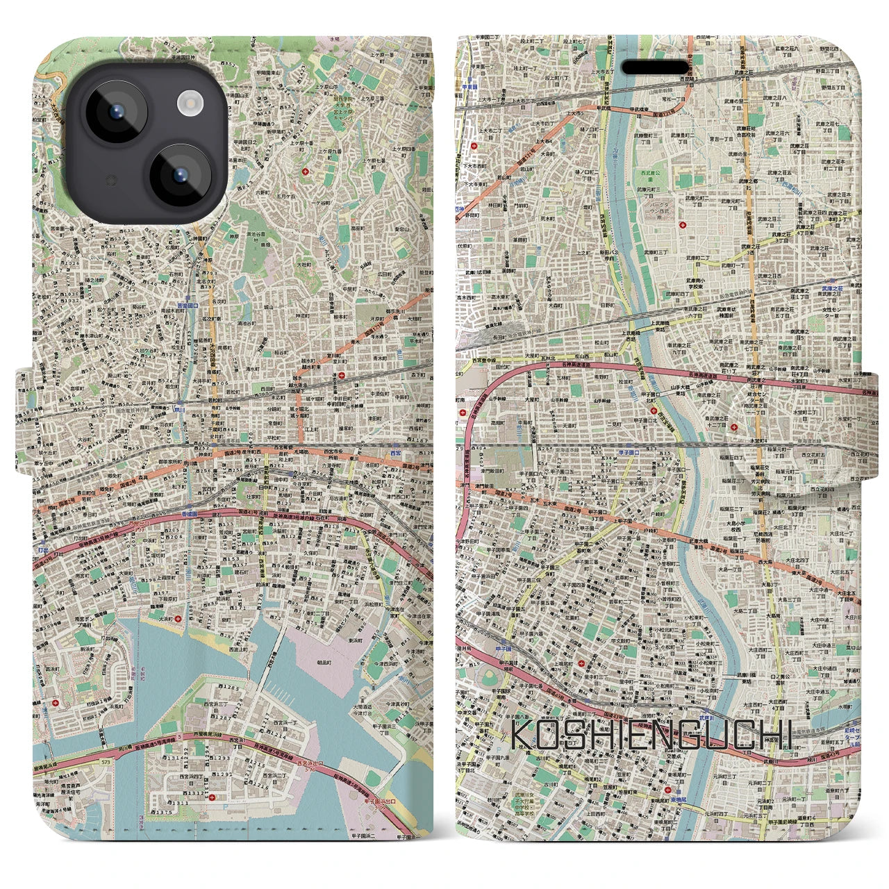 【甲子園口（兵庫県）】地図柄iPhoneケース（手帳タイプ）