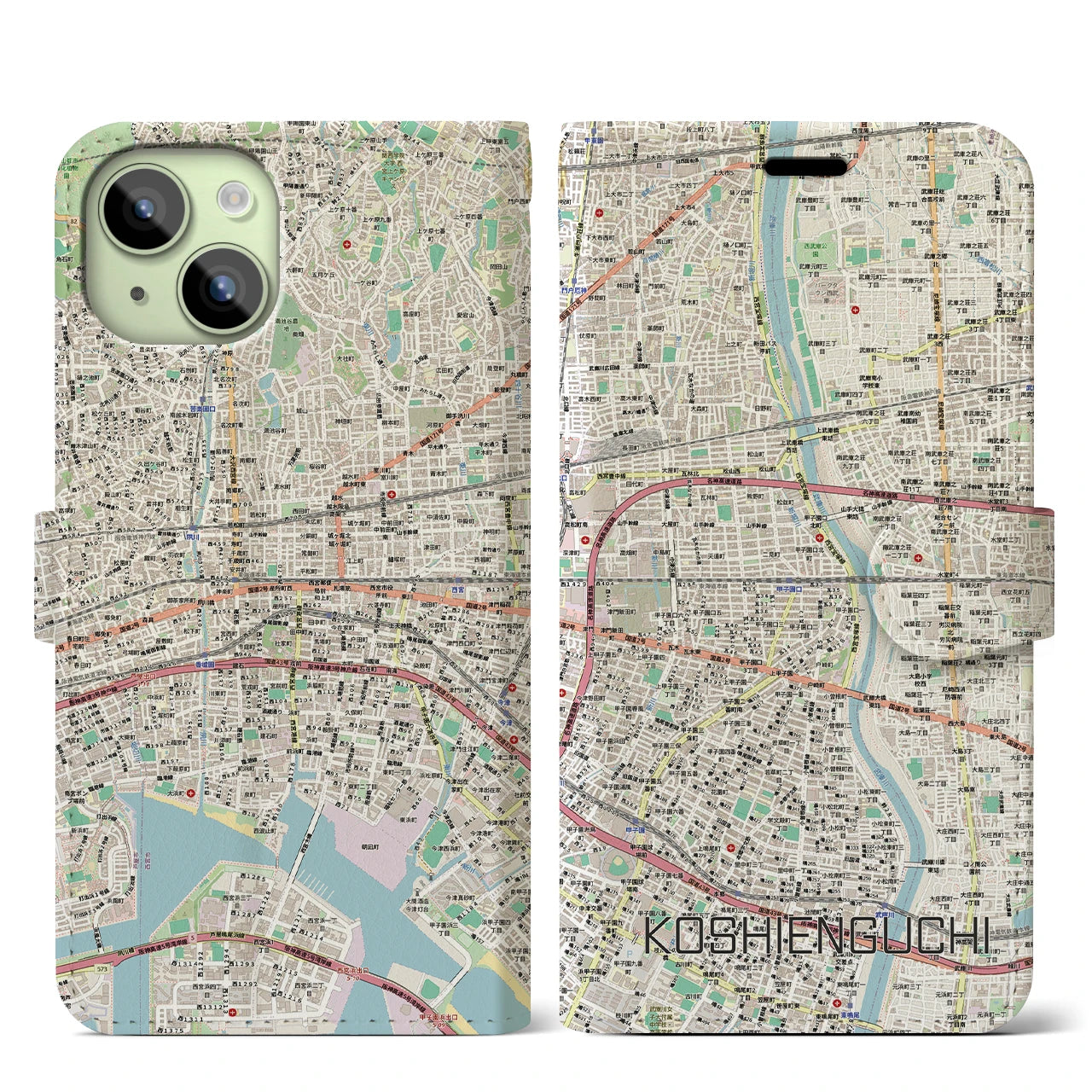 【甲子園口（兵庫県）】地図柄iPhoneケース（手帳タイプ）
