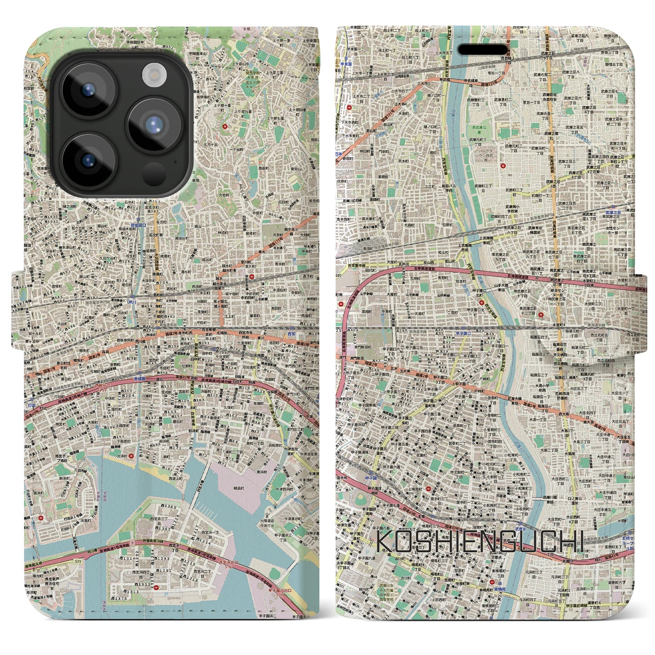 【甲子園口（兵庫県）】地図柄iPhoneケース（手帳タイプ）