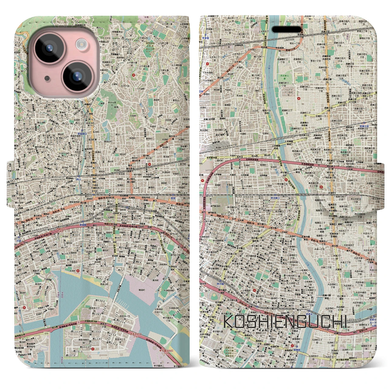 【甲子園口（兵庫県）】地図柄iPhoneケース（手帳タイプ）