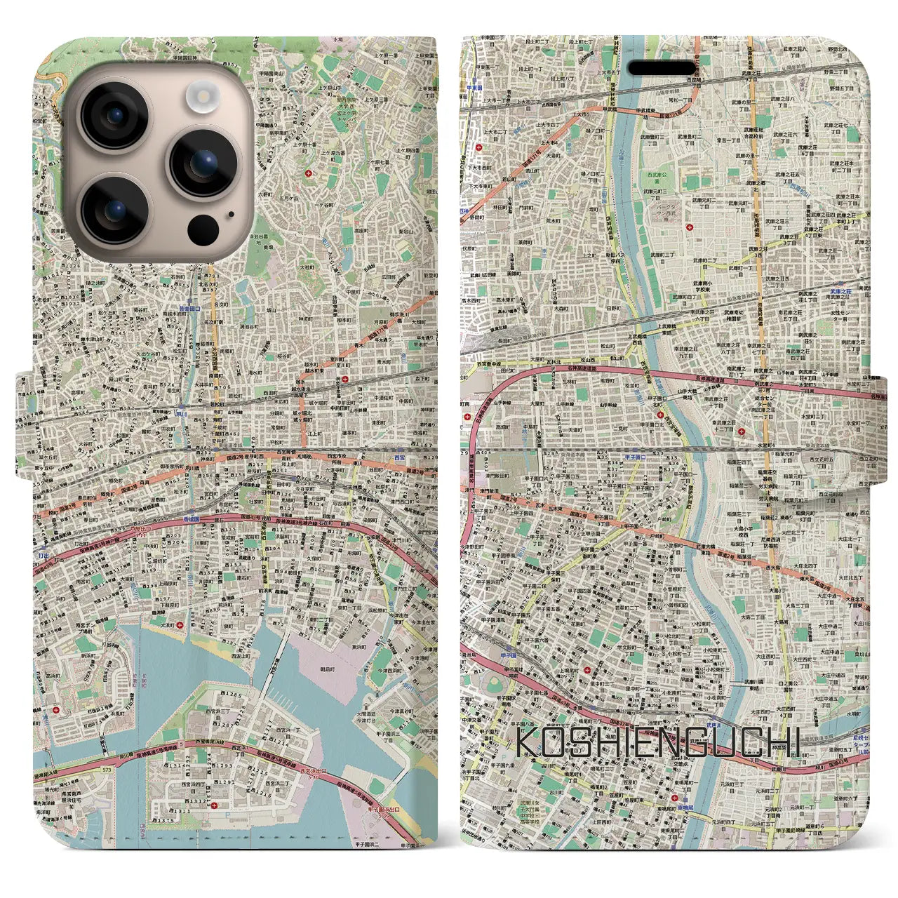 【甲子園口（兵庫県）】地図柄iPhoneケース（手帳タイプ）
