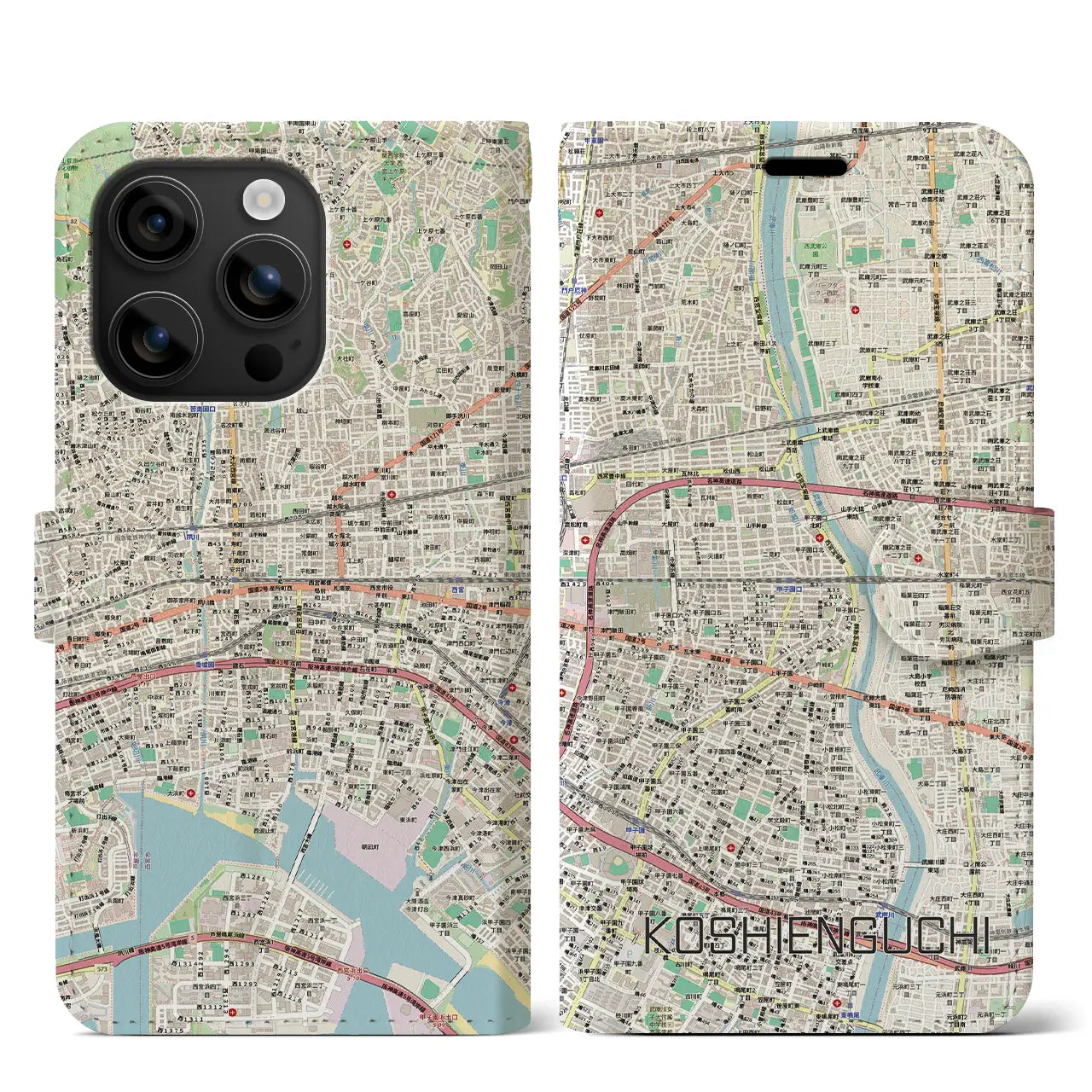 【甲子園口（兵庫県）】地図柄iPhoneケース（手帳タイプ）